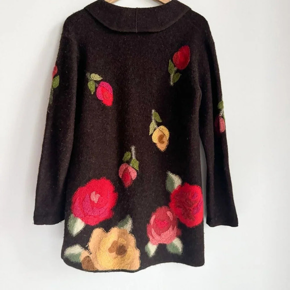 Susan Bristol Boiled Wool Brown Red Floral Jacket M - Picture 6 of 8